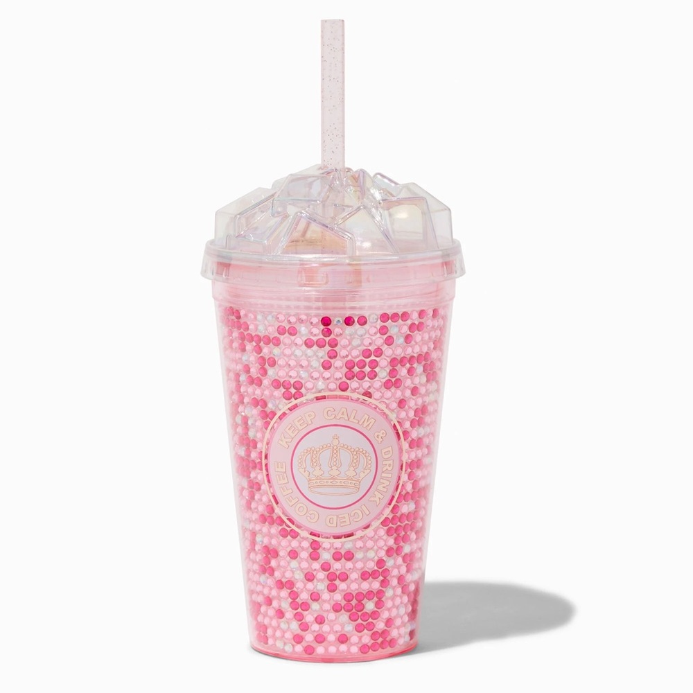 “Keep Calm & Drink Iced Coffee" Bling Tumbler